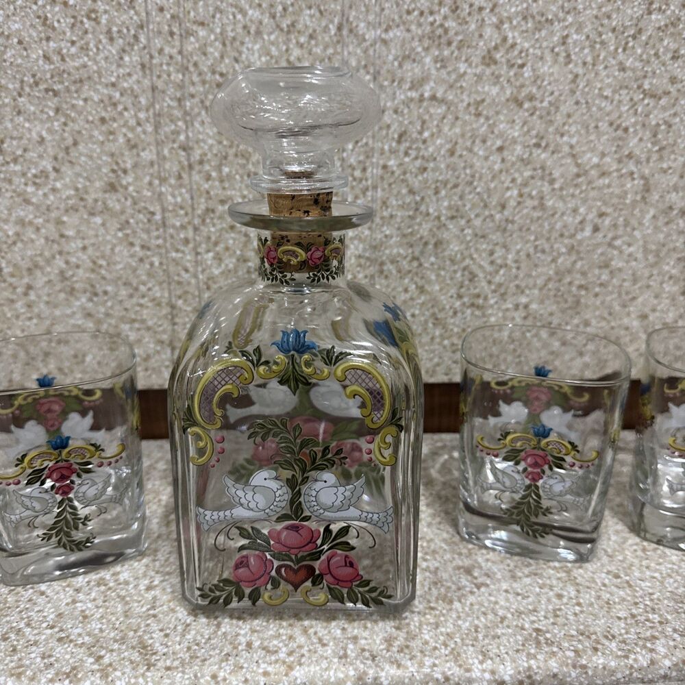 Vtg Hand Painted  Decanter Set West Germany  6 Highballs